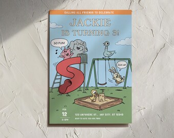 Elephant Gerald & Piggie Playground Birthday Invitation, Park Party Invite, Editable Canva Template (Digital Download)