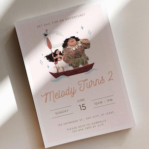 Moana Birthday Party Invitation, Editable Canva Template (Digital Download) image 2