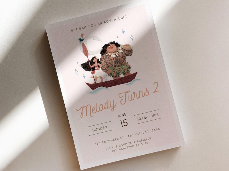 Moana Birthday Party Invitation, Editable Canva Template (Digital Download) image 2