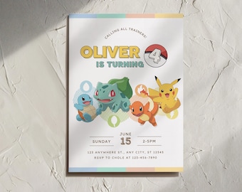 Invitación de cumpleaños de Pokémon, invitación de fiesta de Pikachu, plantilla editable de Canva (descarga digital)