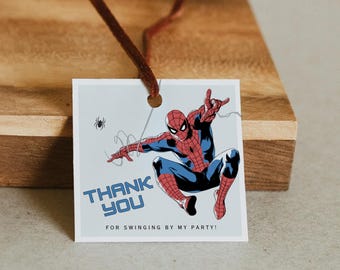 Etiqueta de agradecimiento de Spiderman para regalo, etiqueta para recuerdo de fiesta de cumpleaños de superhéroes (descarga digital)