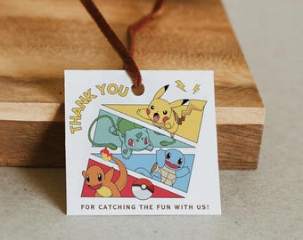 Etiqueta de agradecimiento de Pokémon, etiqueta para recuerdo de fiesta de cumpleaños de Pikachu (descarga digital)