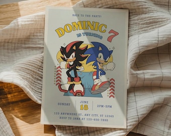 Invitación de cumpleaños de Sonic, invitación a fiesta temática de Sonic Shadow Speed, plantilla editable de Canva (descarga digital)