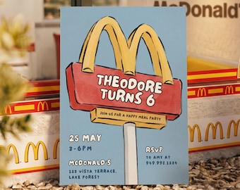 McDonald's Birthday Party Invitation, Happy Meal Burger Invites, Editable Canva Template (Digital Download)