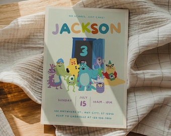 Monsters Inc. Birthday Party Invitation, Monster University Sulley and Mike Invite, Editable Canva Template (Digital Download)