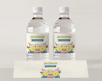 Modèle d'étiquettes de bouteille d'eau Minions, décoration d'anniversaire, fête de la banane, téléchargement immédiat