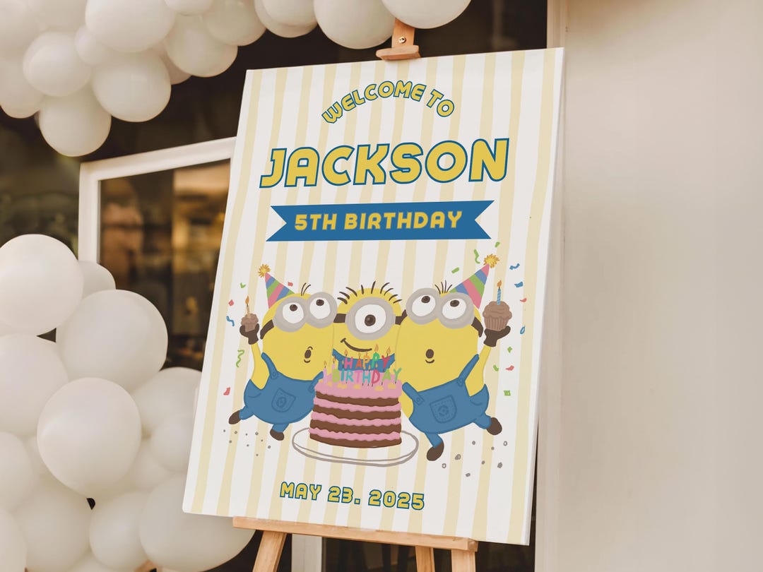 Minions Birthday Party Welcome Sign, Editable Canva Template (digital ...