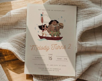 Moana Birthday Party Invitation, Editable Canva Template (Digital Download)