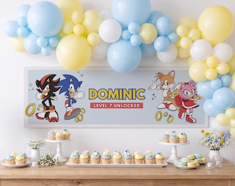 Sonic Birthday Party Banner, Poster, Welcome Sign, Editable Canva Template (Digital Download)