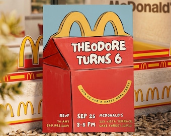 McDonald's Birthday Party Invitation, Happy Meal Burger Invites, Editable Canva Template (Digital Download)