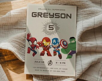 Superhero Birthday Party Invitation, Marvel Avengers Party Invite, Editable Canva Template (Digital Download)