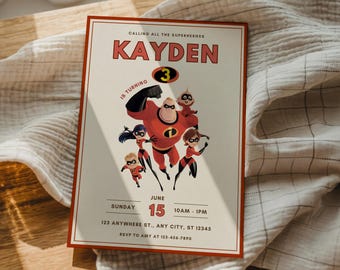 Invitación de cumpleaños de Los Increíbles, invitaciones para fiestas de superhéroes, plantilla editable de Canva (descarga digital)