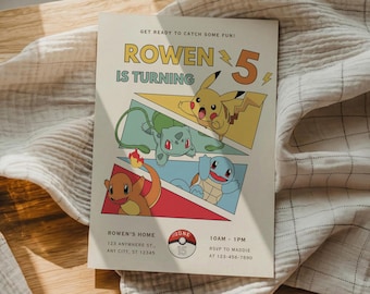 Pokemon Birthday Party Invitation, Pikachu Party Invite, Editable Canva Template (Digital Download)