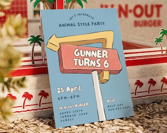 In N Out Birthday Party Invitation, Editable Canva Template (Digital Download)