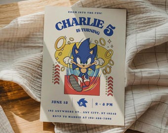 Invitación de cumpleaños de Sonic, invitación para fiesta de Sonic, plantilla editable de Canva (descarga digital)