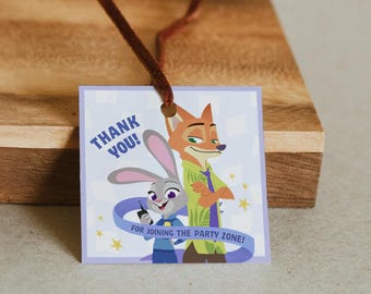 Etiqueta de agradecimiento de Zootopia, etiqueta para recuerdos de fiesta de cumpleaños (descarga digital)