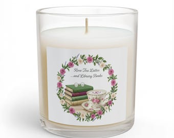 Candela di soia al profumo di Rose Tea Lattes / Fragranza di rosa da spiaggia, profumo di polvere di biblioteca
