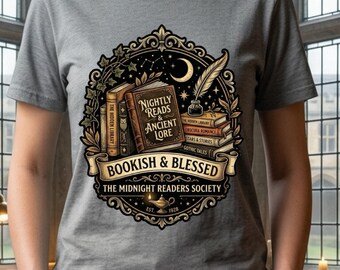 Bookish & Blessed graphic tee | Book lover shirt, Midnight Readers Society design