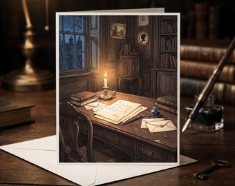 Bookish Dark Academia Greeting Card, A Letter Written in 1890, A7 5x7 Blank Inside