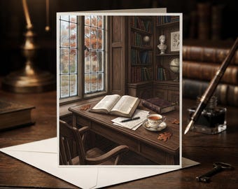 Bookish Dark Academia Greeting Card, Autumn Latin Lessons, Blank Inside, A7 5x7