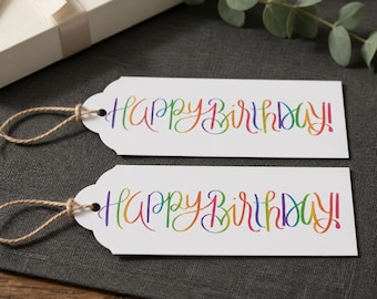Happy Birthday Gift Tags – Rainbow Multi-Color Script (Set of 5)