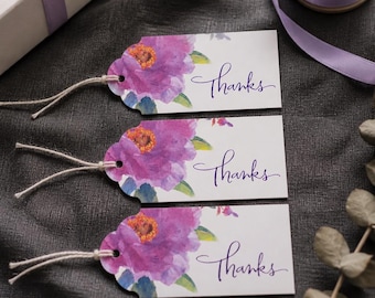 Peony Watercolor Thank You Gift Tags – Purple Floral Design (Sets of 10 or 25)
