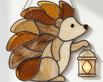 Igel mit leuchtender Laterne Glasmalerei Muster PDF | Druckbare Sun Catcher Vorlage | Digitaler Download