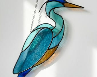 Blue Heron Stained Glass Pattern PDF | Printable Sun Catcher Template | Digital Download