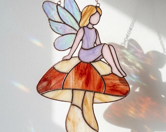 Fairy Sitting on a Mushroom Stained Glass Pattern PDF | Printable Sun Catcher Template | Digital Download