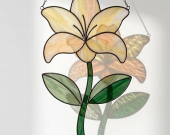 Floral Lily Stained Glass Pattern PDF | Printable Window Hanging Template