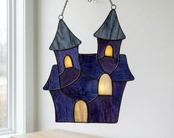 Halloween Haunted House Stained Glass Pattern PDF | Druckbare Sun Catcher Vorlage | Digitaler Download