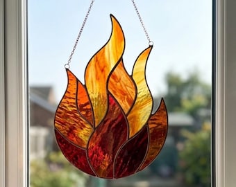 Fire Stained Glass Pattern PDF | Printable Sun Catcher Template | Digital Download