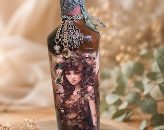 Handcrafted Decoupage Bottle: Vintage Fairy Art, Elegant Home Decor