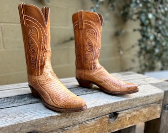 Lucchese 1883 Cognac Python Leather Cowboy Boots – Snip Toe Western Style (Size 10 B)
