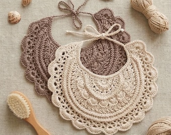 Mönster för virkad haklapp – Haklapp i spets i PDF-format, haklapp i vintagestil, mönster för handgjord babyshowerpresent
