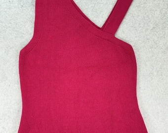 Vintage Express Barbie Hot Pink Cut-Out Tank Top (Size S) Y2K Cropped Slim Fit