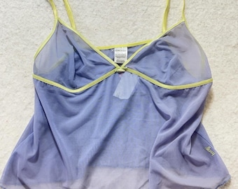 NWT DKNY Large V-Neck Chiffon Camisole Top w/ Adjustable Straps Lavender & Green
