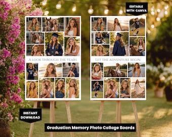 Graduation Photo Display Board Canva Template, Senior Photo Memory Board, A look through the years Grad Photo Collage