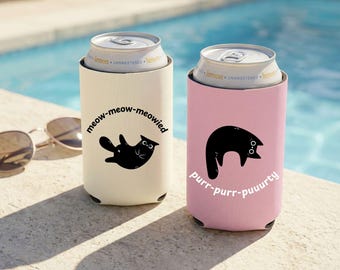 Cat Bachelorette Can Cooler, Getting Meowied Custom , Here to Purrty Party Favor Personalized Bach Gift Cat Lover Bridal Shower Sleeve