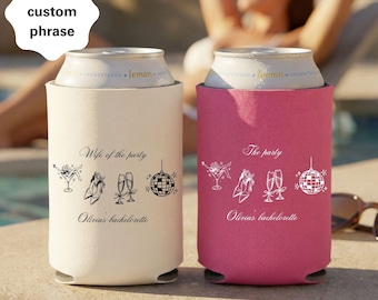 Enfriador de latas para la esposa de la fiesta, enfriadores para despedidas de soltera, recuerdos personalizados para la fiesta nupcial, regalo moderno para despedidas de soltera, fundas para bebidas a juego para la novia y las damas de honor.