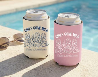 Portabevande termico per addio al nubilato "Girls Gone Mild", bomboniera per festa di addio al nubilato a tema spiaggia con conchiglie, portabevande personalizzato per la squadra della sposa, conchiglie e matrimonio