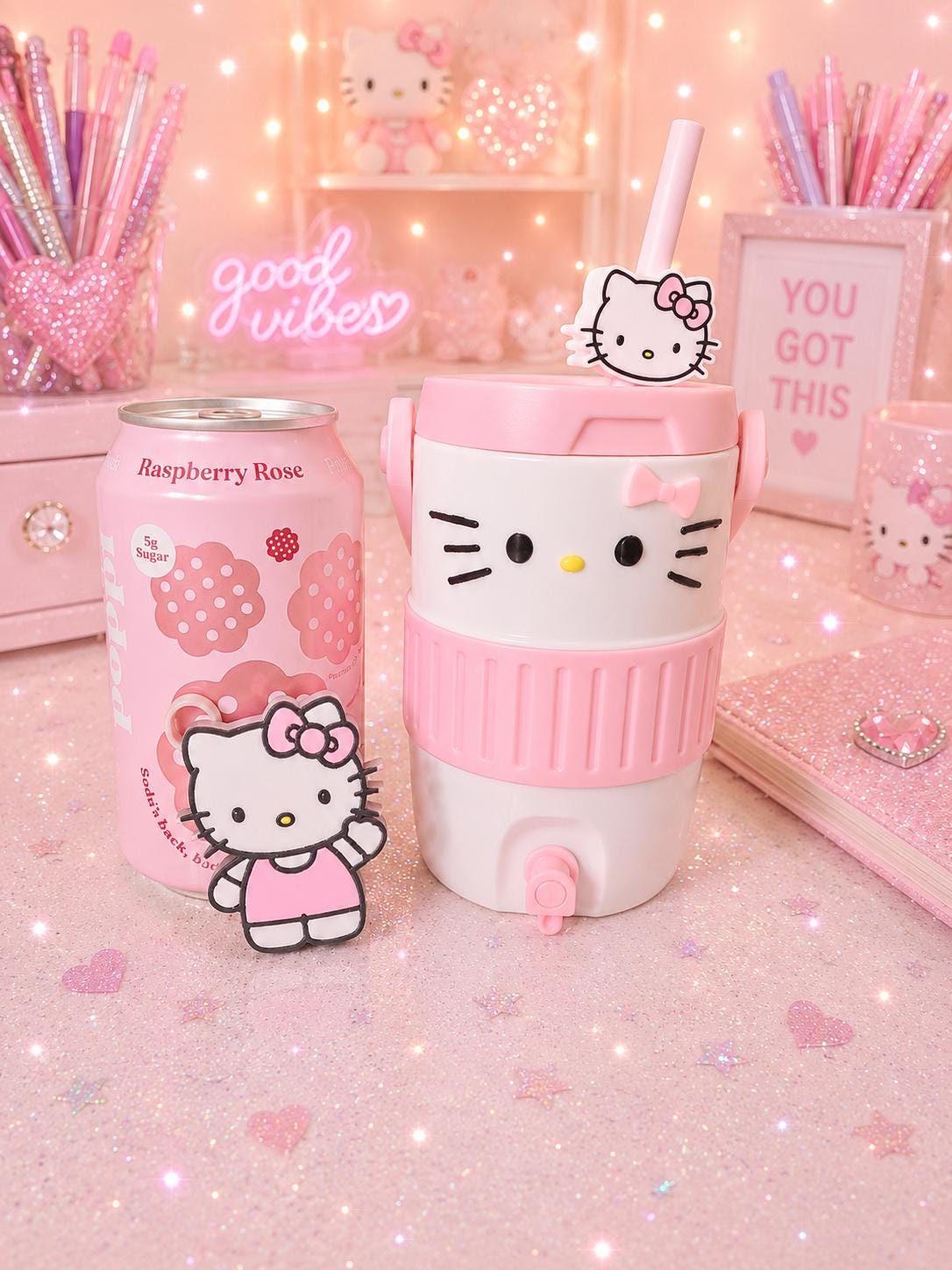 Kawaii Kitty Can Holder | 12oz Soda Drink Koozie, 3D Printed Lid Charm