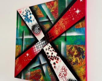 Origineel acrylschilderij, veelkleurig, 60x60 cm, "X"