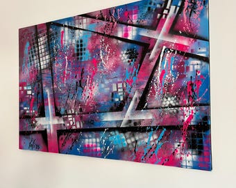 Pintura acrílica original, multicolor, 90x60 cm, "Inflexion"