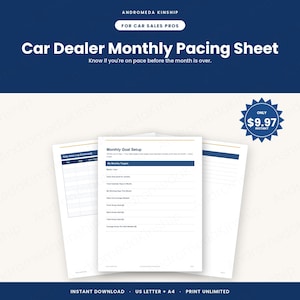 Car Dealer Monthly Pacing Sheet Printable | Auto Sales Goal Tracker Worksheet | Salesperson Daily Math