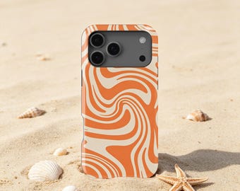 Trippy Abstrakte Swirl Handyhülle, Bold Orange Cream Cover für iPhone 17 16 15 14 13 12 11 + MagSafe, Samsung S26 S25 S24 S23 FE