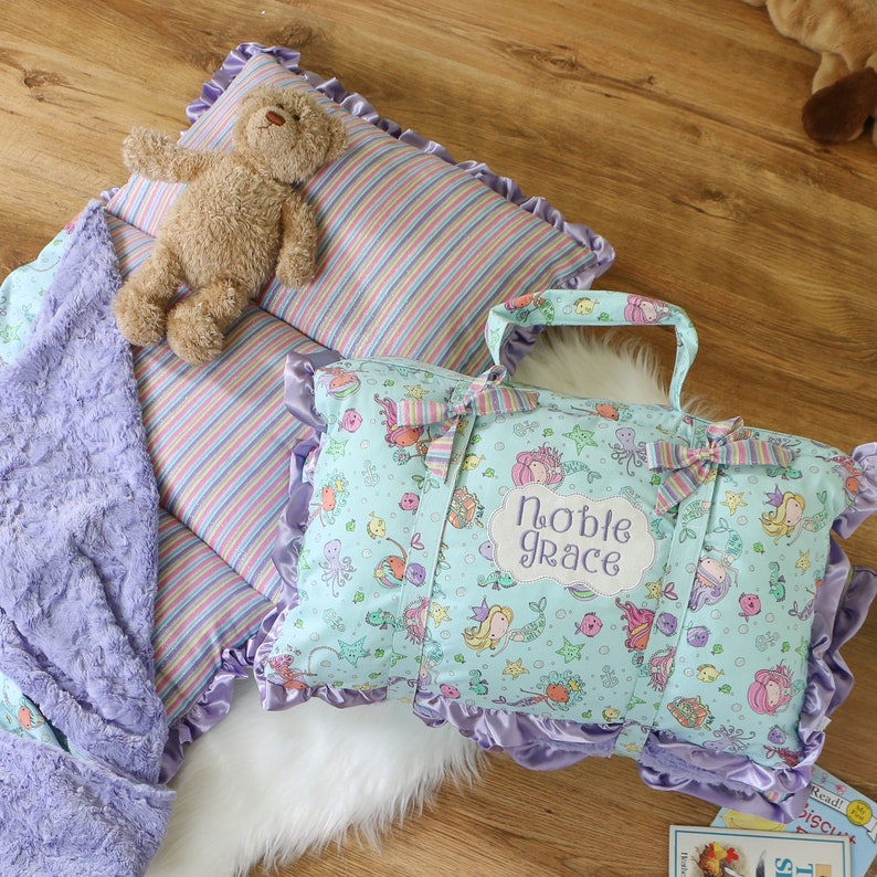 Mermaid Nap Mat Roll Up With Pillow And Blanket Preschool Etsy