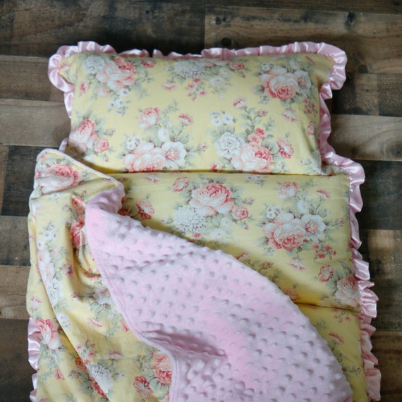 Nap Mat With Pillow And Blanket Yellow Pastel Floral Preschool Etsy