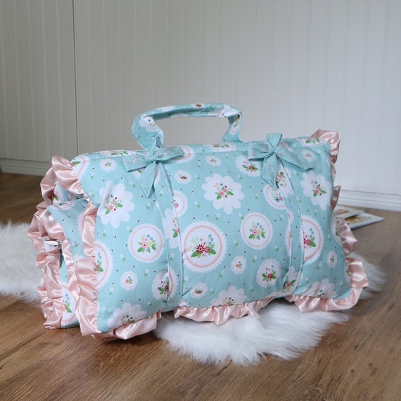 Nap Mat Roll Up Mint Floral Nap Mat With Pillow And Blanket Etsy