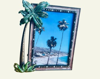 Vintage Palm Tree Enamel Photo Picture Frame 2.5” x 3.5 “ - Original Laguna Beach Photo